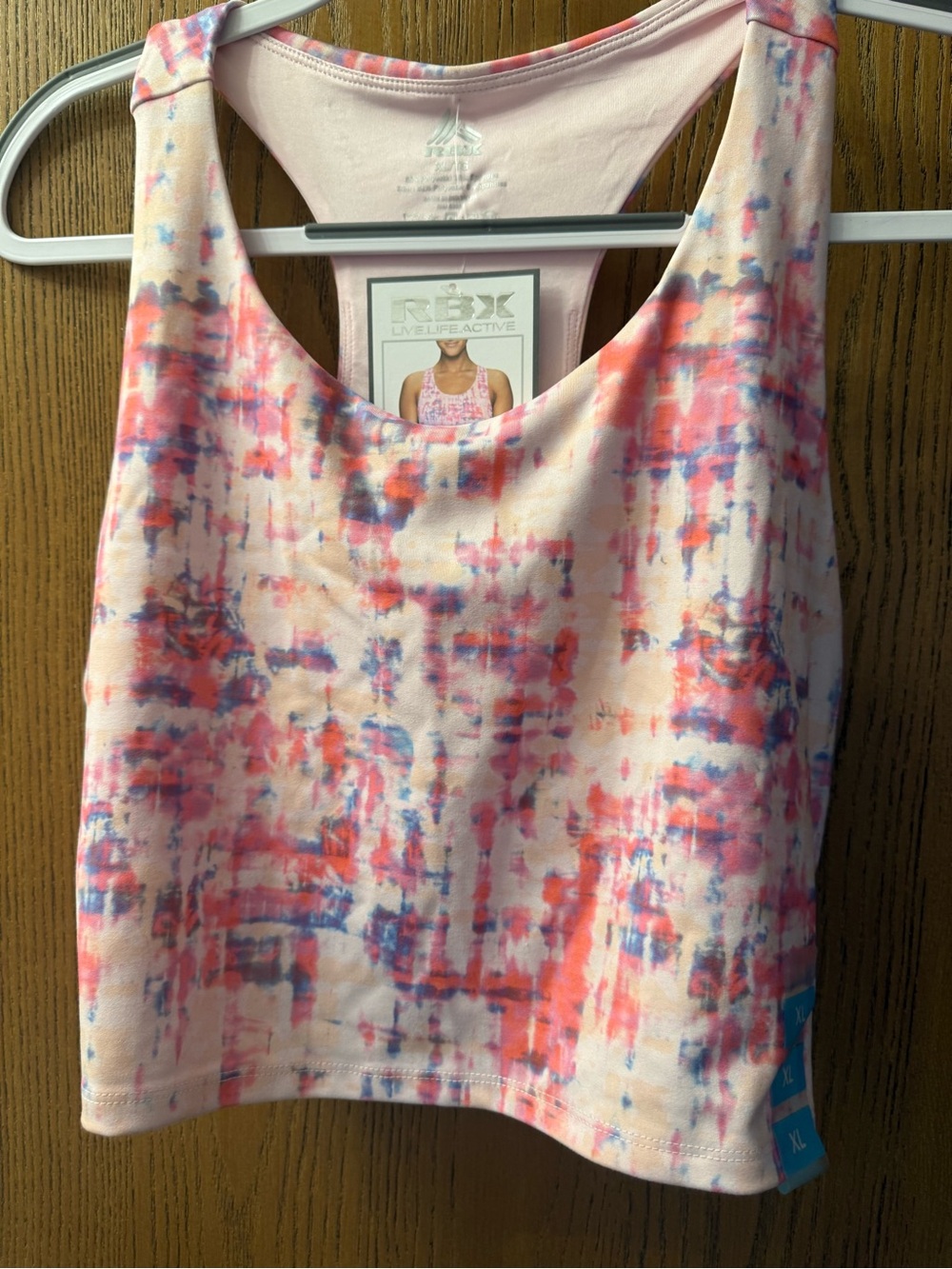 RBX Live-Active Pink Coral & Blue Tie-Dye Racerback Tank